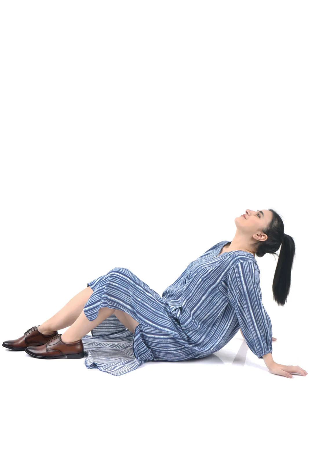 Women’s Blue Striped Midi Kurta Dress view 3